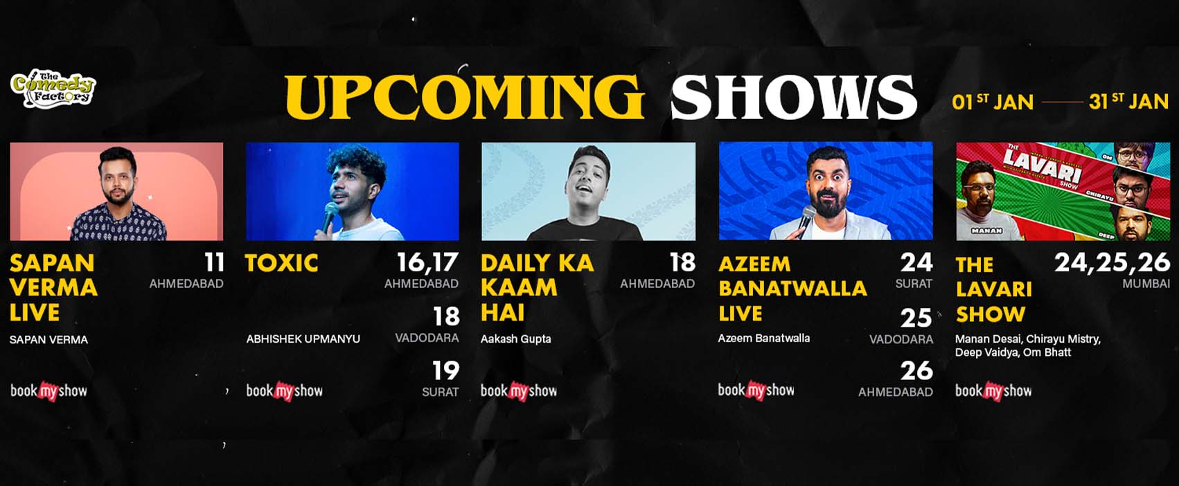 The Comedy Factory, The Comedy Factory,Comedy,Factory,Manan Desai, Manan, Preeti Das,  Aariz Saiyed, Soham Dave, Vidya Desai, Ojas Rawal, Standup Comedy, Short Comedy Skits, Comedy Factory Musical Nights, Improv Comedy, Short Films, Open Mic Nights, Stand up acts
