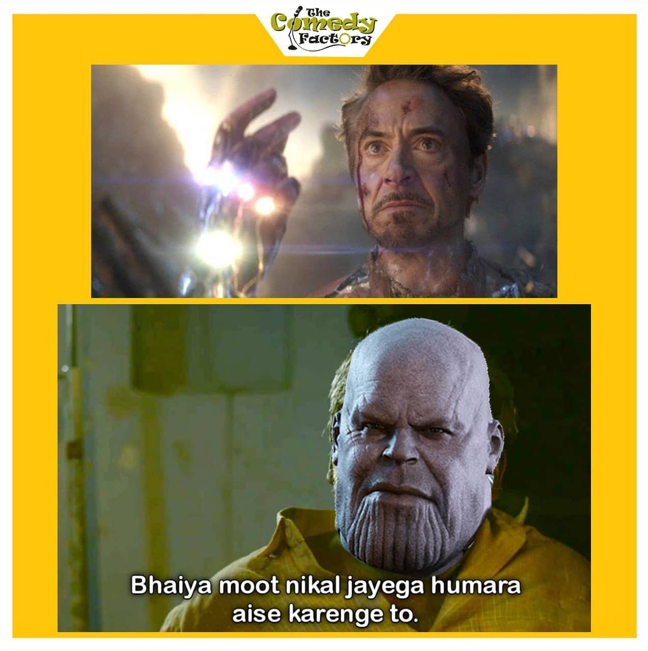 The Comedy Factory,  endgame, tonystark, thanos, memes, memesdaily, funnymemes, avengers, avengersendgame