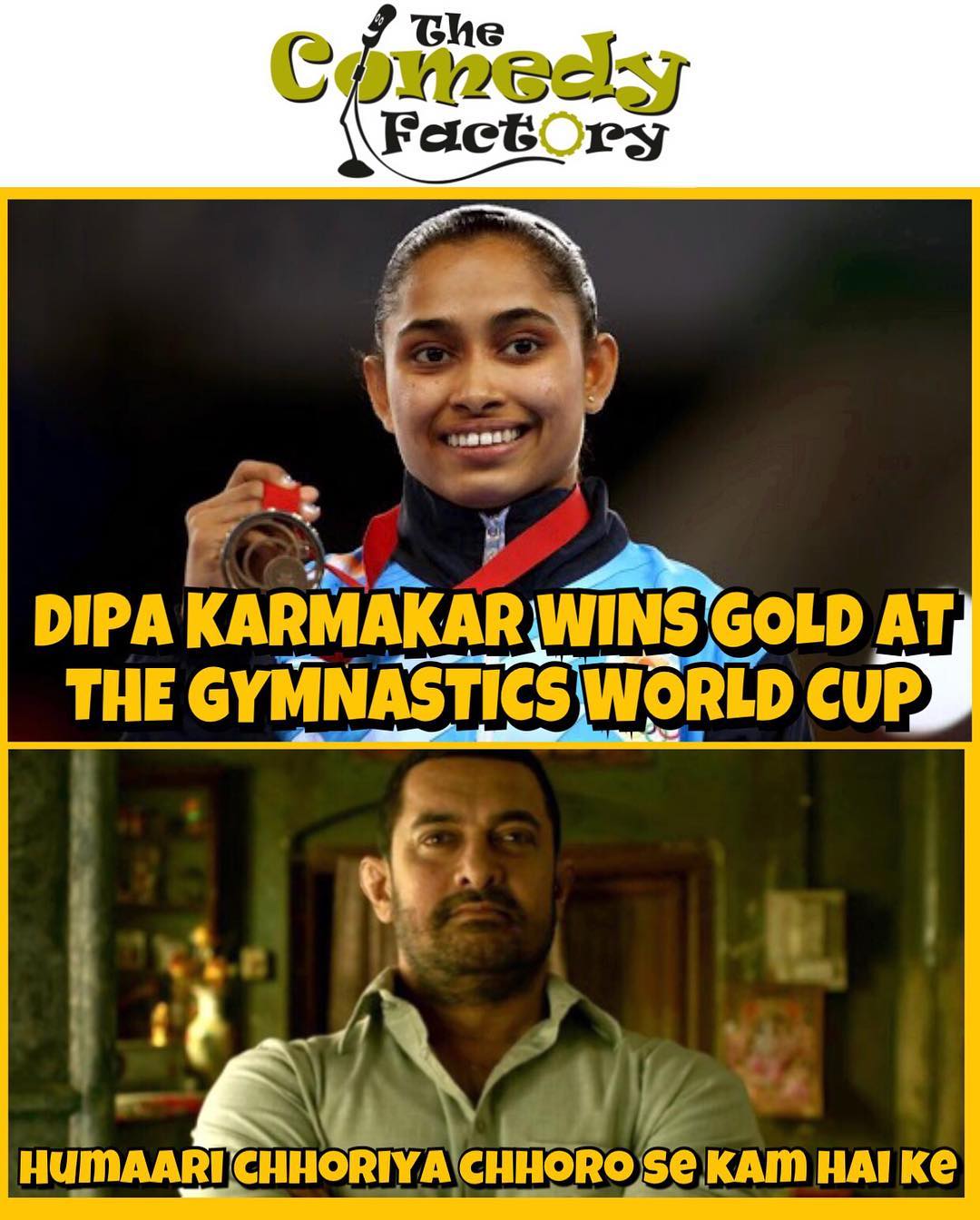 The Comedy Factory,  dipakarmakar, gymnastics, india, victory, goldmedal, worldchallengecup, womenvaultfinal, proudindian, dangal